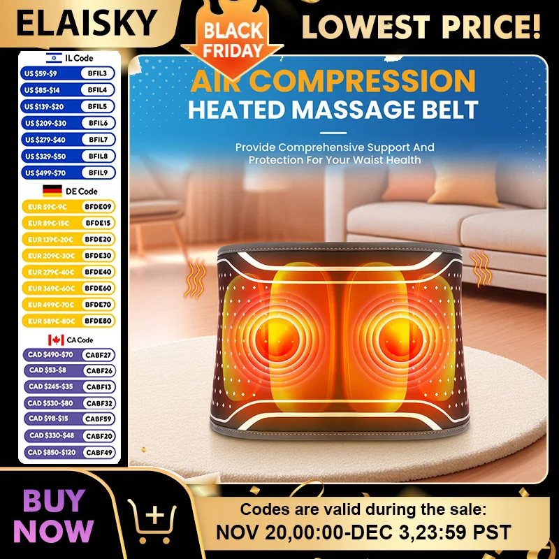

New Portable Folding Waist Massager Air Pressure Massager heating Therapy Treatment Pain Relief Relaxation Massage Waist Belt