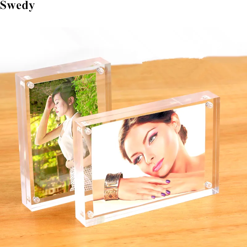 

90x55mm Magnetic Acrylic Sign Holder Display Stand Menu Price Label Holder 10+10mm Thick Gift Acrylic Photo Picture Frame Block