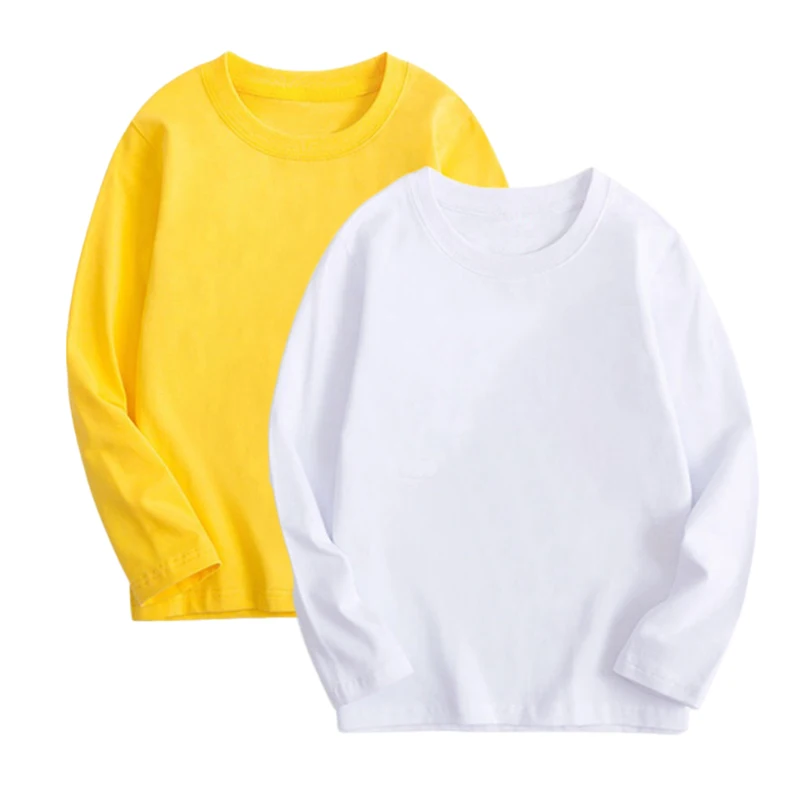 

2-15Years Kids Base Shirt Spring Autumn Children's Cotton Girls' and Boys' Candy Color Long Sleeve Tees Teens Round Neck T-shirt