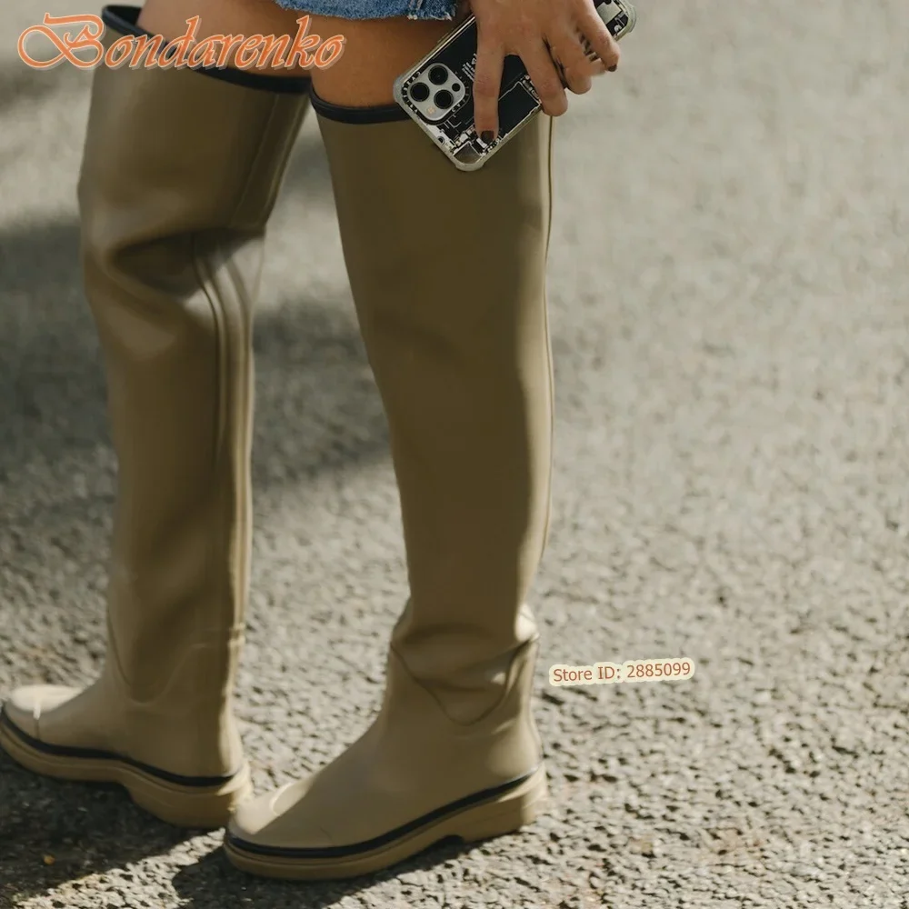 Thick Sole Rubber Boots Over The Knee Solid Slip On Women Sexy New Style Shoes Spring Autumn Designer Party Casual Fashion Boots