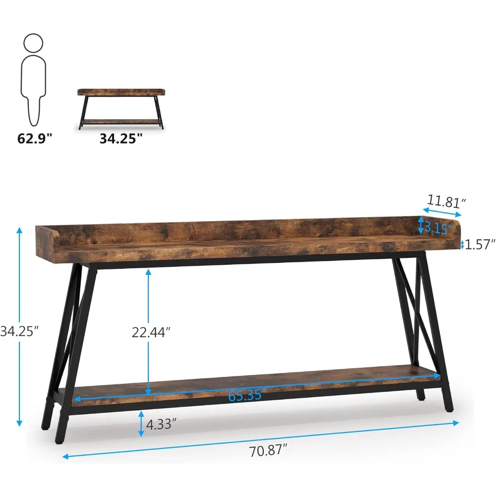 70.9 inch Extra Long Console Table Behind Couch, Rustic Industrial Sofa Table for Living Room