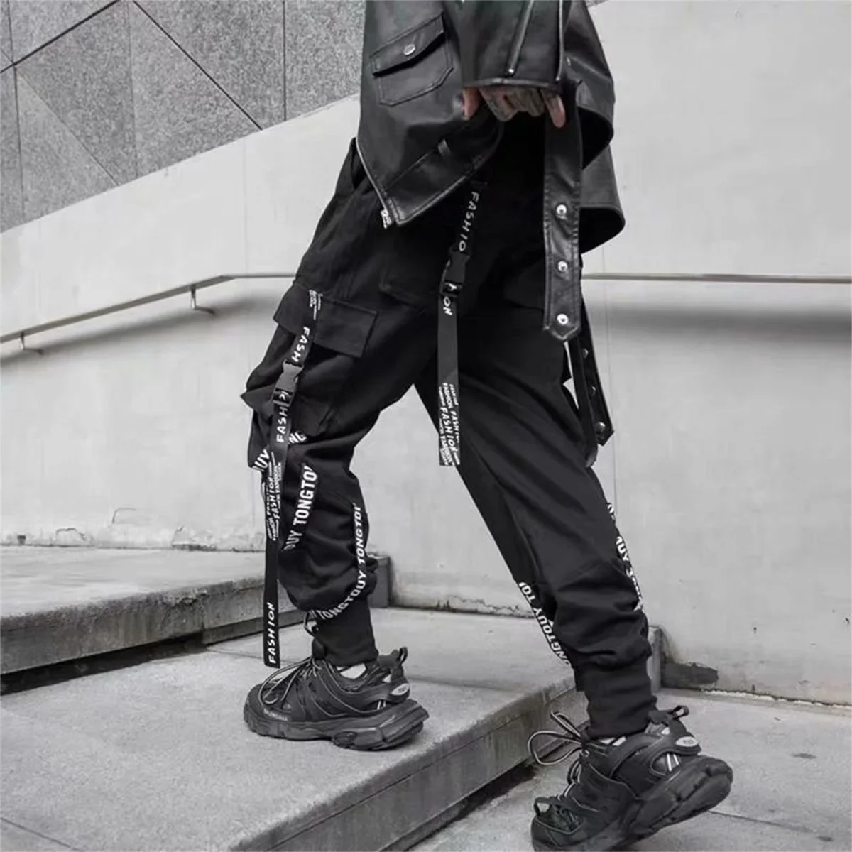 

Hip Hop Black Men Joggers Cargo Trousers for Men Jogging Streetwear Charm Leisure Exquisite Hippie Techwear Gothic Ribbon Pants