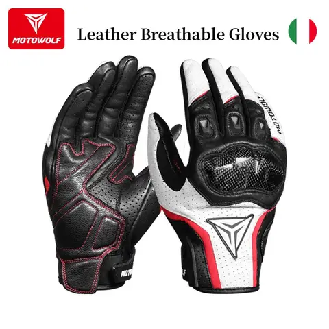 Motowolf Sheepskin Motorcycle Gloves Men Women Summer Breathable Leather Racing Riding Gloves Touchscreen Protective Gear