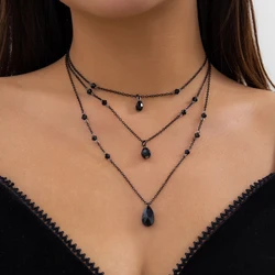 3 stks creatieve goth zwarte waterdruppel kristal borst ketting voor vrouwen collares vintage sexy link y2k sieraden accessoires