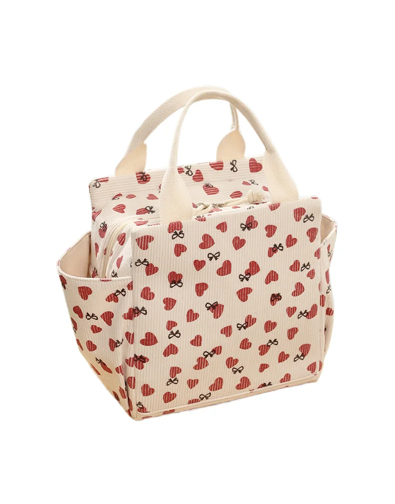 

New large-capacity portable lunch bag for office workers - lunch box for keeping food warm - corduroy square lunch bag - student
