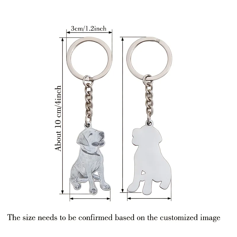 Personalized Pet Portrait Keychain: Customized Pet Photo Keychain, Keychain with a Photo of the Pet and Owner, Pet Memorial Jewelry, with Text Engraving Design on the Back of the Keychain, High-Quality Stainless Steel Keychain
