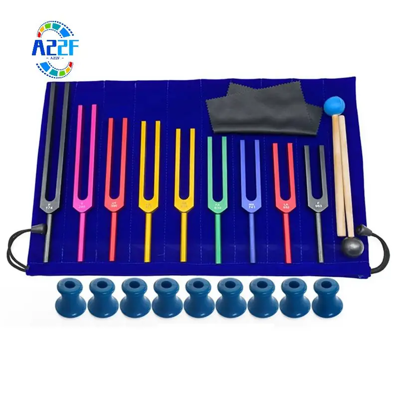 

A22F-9 шт. красочные камертоны из алюминиевого сплава для сольфеджио для терапии, голосовой терапии синего цвета