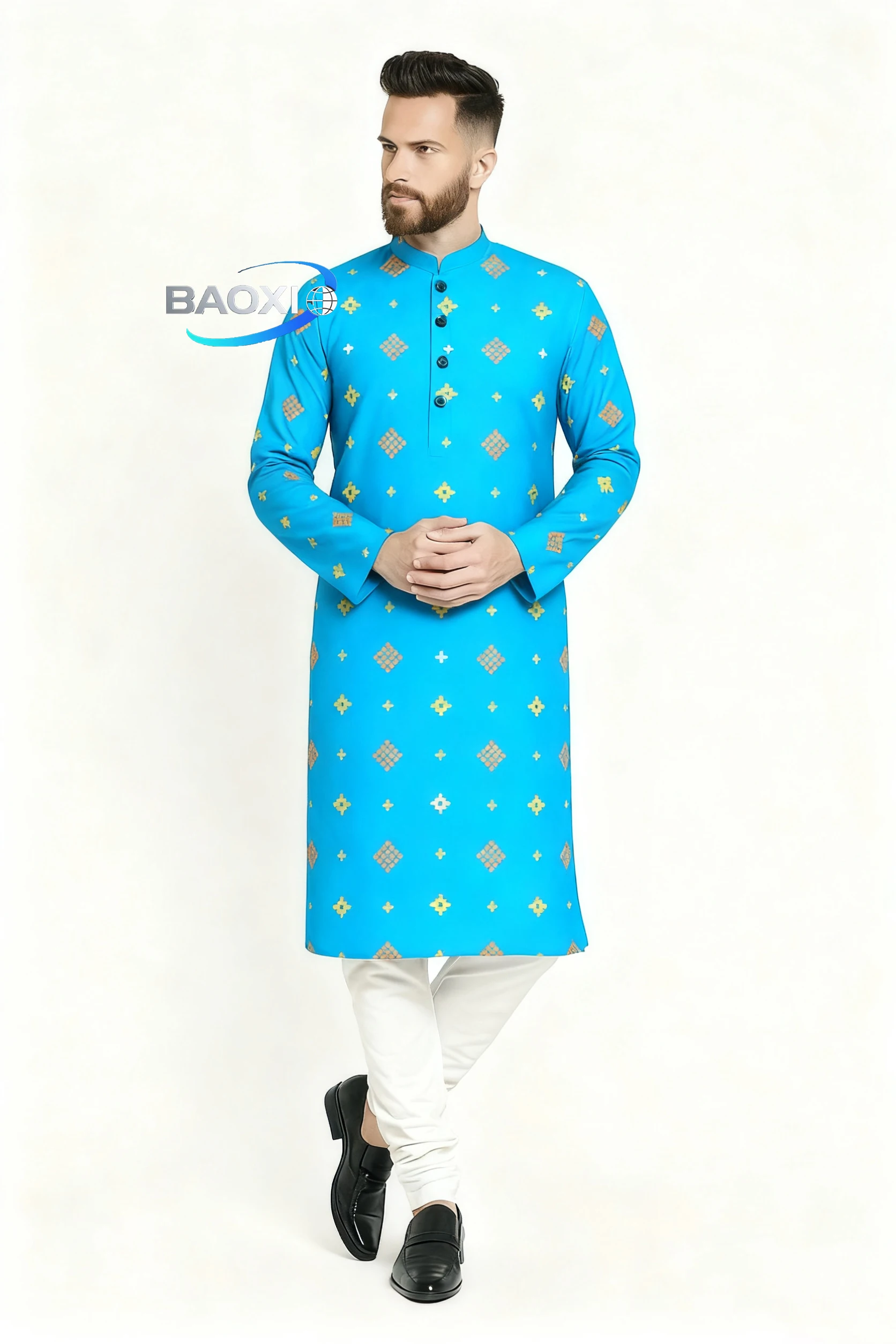 Traje regular de corte informal a la moda kurtaasuha con estampado estampado para hombre, adecuado para todas las ocasiones, ropa étnica