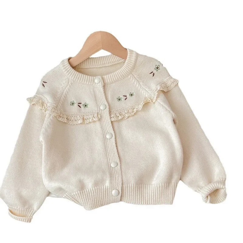 Inverno 2023 neonate cappotto cotone lavorato a maglia pizzo broder floreale bambino ngirls maglioni morbido caldo versatile bambini ragazze maglieria