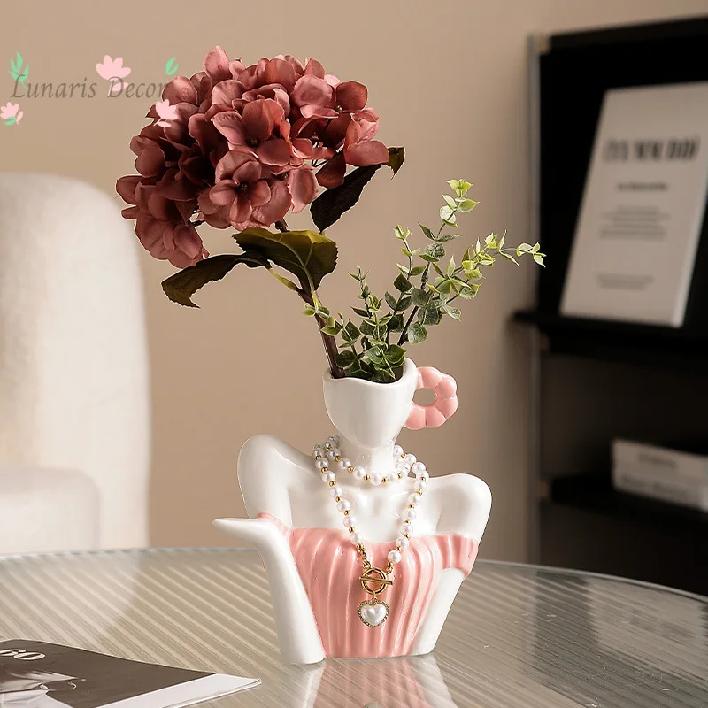 Decorative art niche niche body collarbone ceramic flower vessel, vase, entryway, desktop, living room home decoration