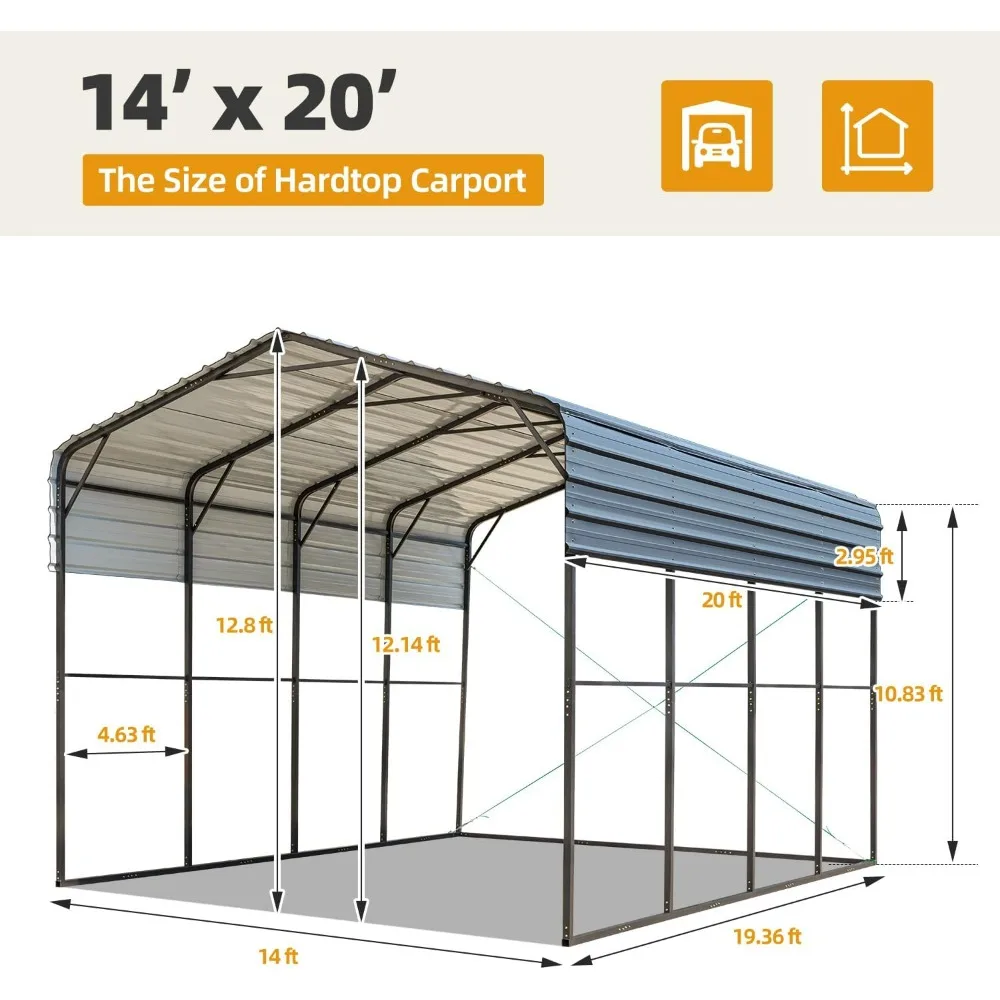 14x20 FT RV Metal Carport,14'x 20'x 10.8'Heavy Duty Carport Canopy with Galvanized Metal Roof and Frame for RV,2 Car