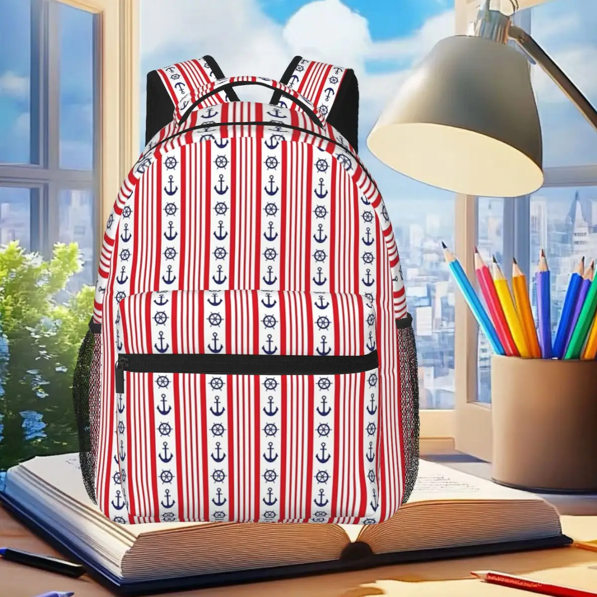 

Nautical Pattern Design Backpack Student Boys Girls BookBag Children School Bag Laptop Shoulder Bags for Men Women