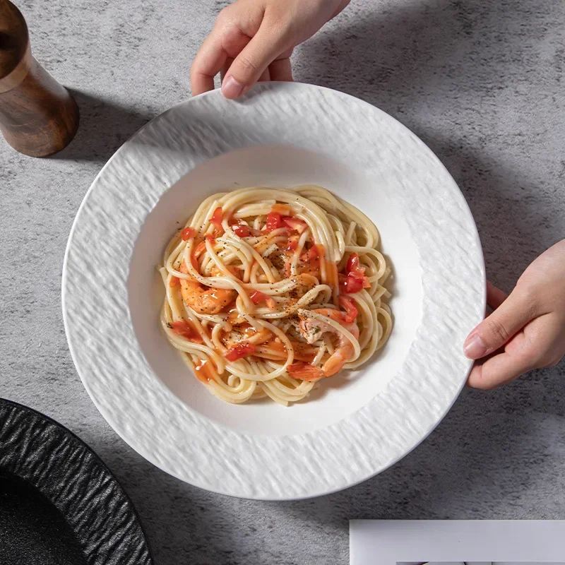 

high value simple ceramic plate dinner plate vegetable high-end restaurant household wholesale round plate straw hat