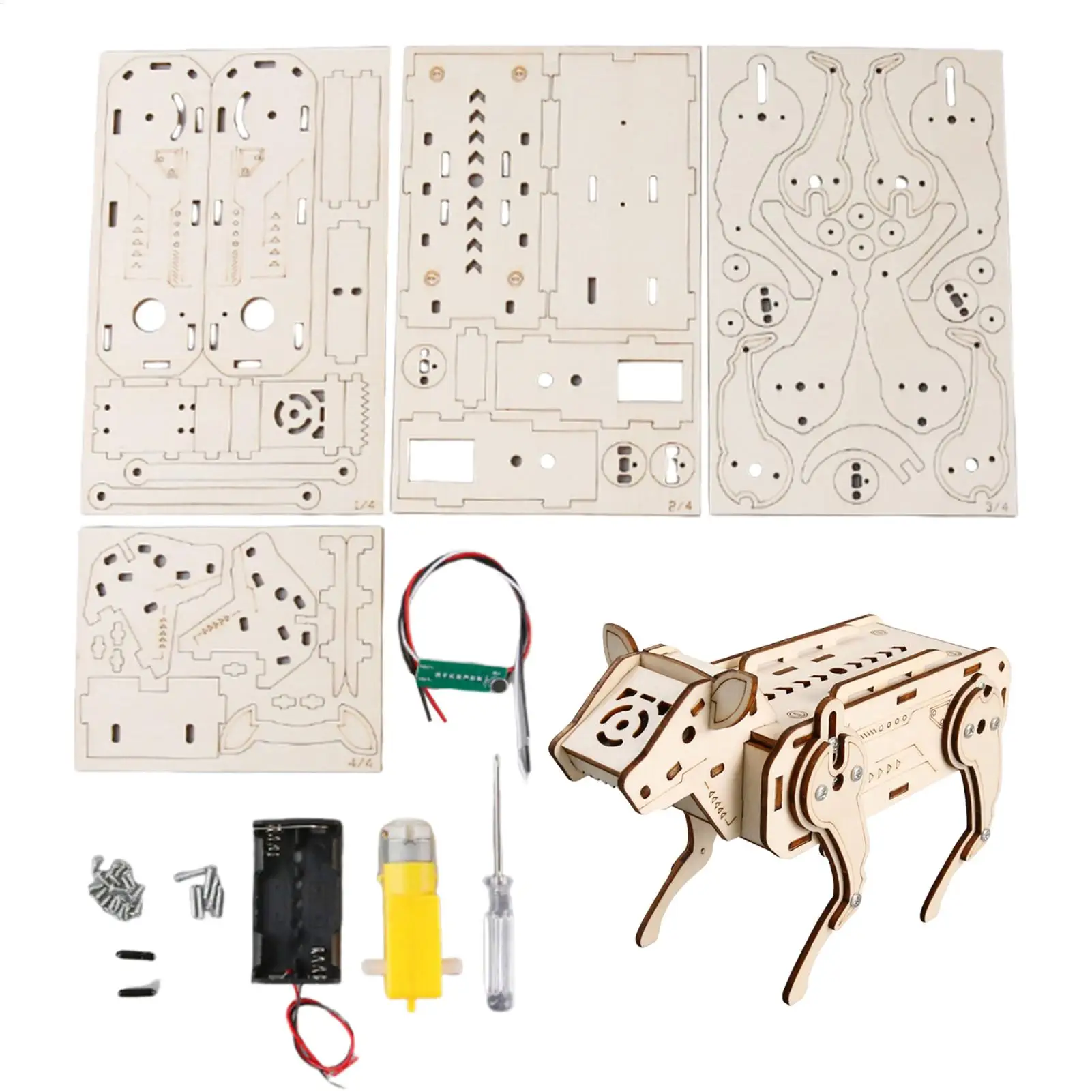 Science Experiment Kit Voice-Controlled Wooden Mechanical Dog Assembly Toy Science Kit For Student Educational Craft Boys Girls