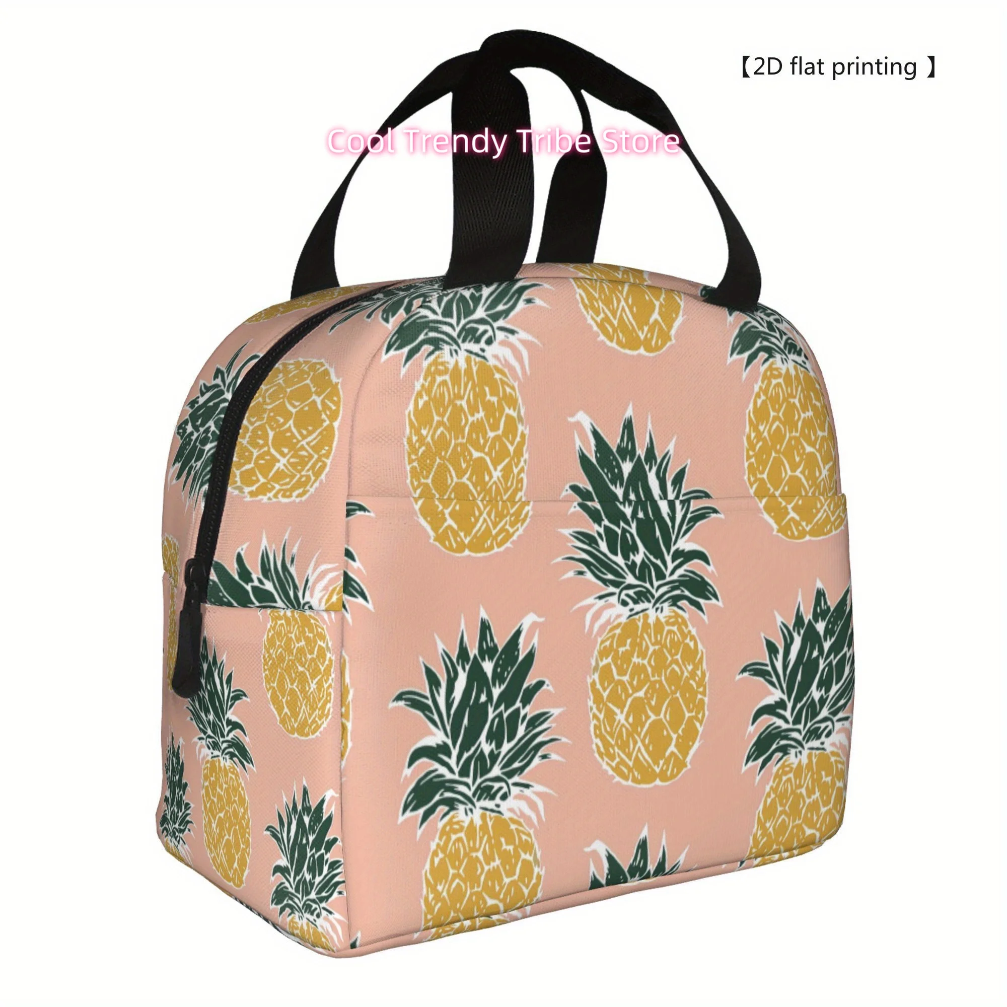 1pc Non-food contact Pineapple Print Insulated Cooler Bag - Reusable Portable Thermal Lunch Tote with Top Handles, Durable Polye