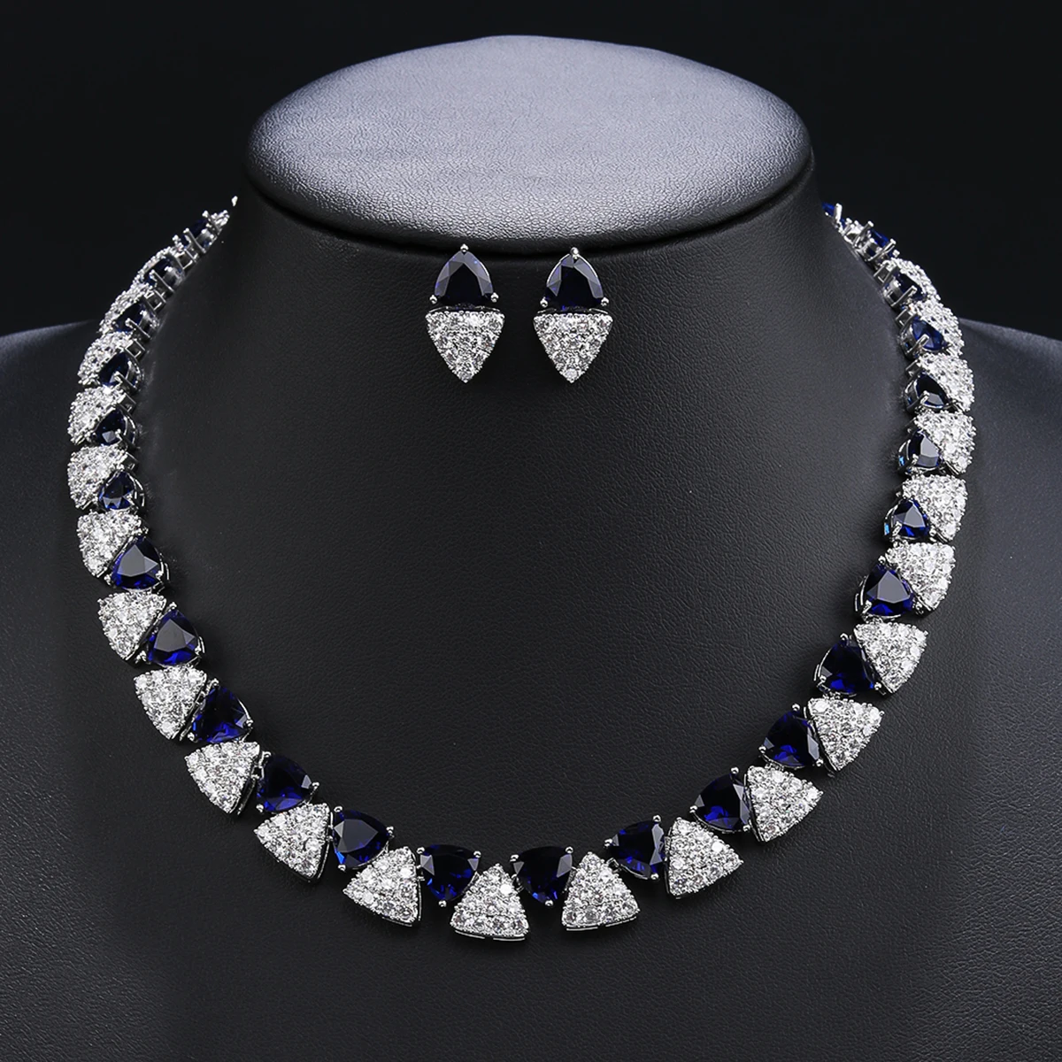 Elegant Multi Color Love Heart Cubic Zirconia Necklace Set  Wedding Bridal Necklace Earrings Costume Jewelry Set CN11332