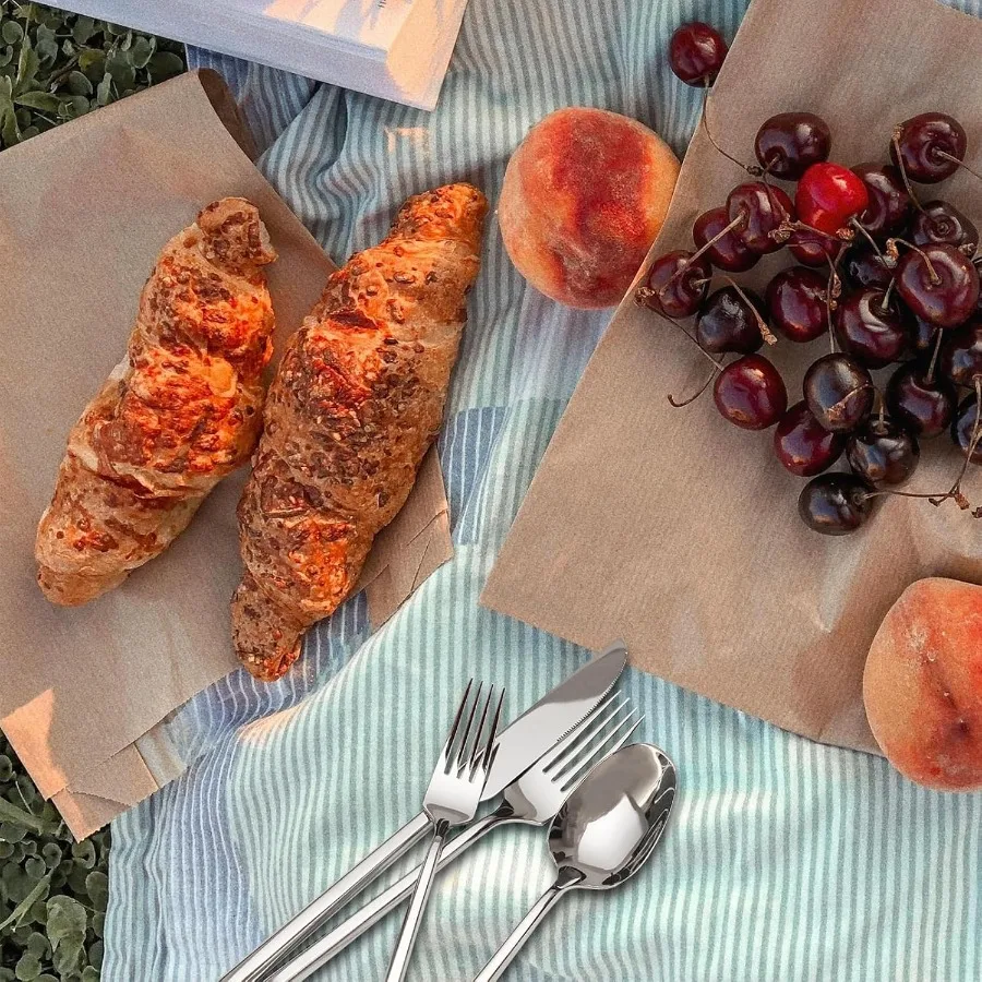 طقم أدوات فضية 18/10 مكون من 20 قطعة، طقم أطباق سداسية من الفولاذ المقاوم للصدأ، طقم أدوات مائدة حديثة، خدمة لـ 4 أشخاص، غسول أطباق بلمسة نهائية مرآة