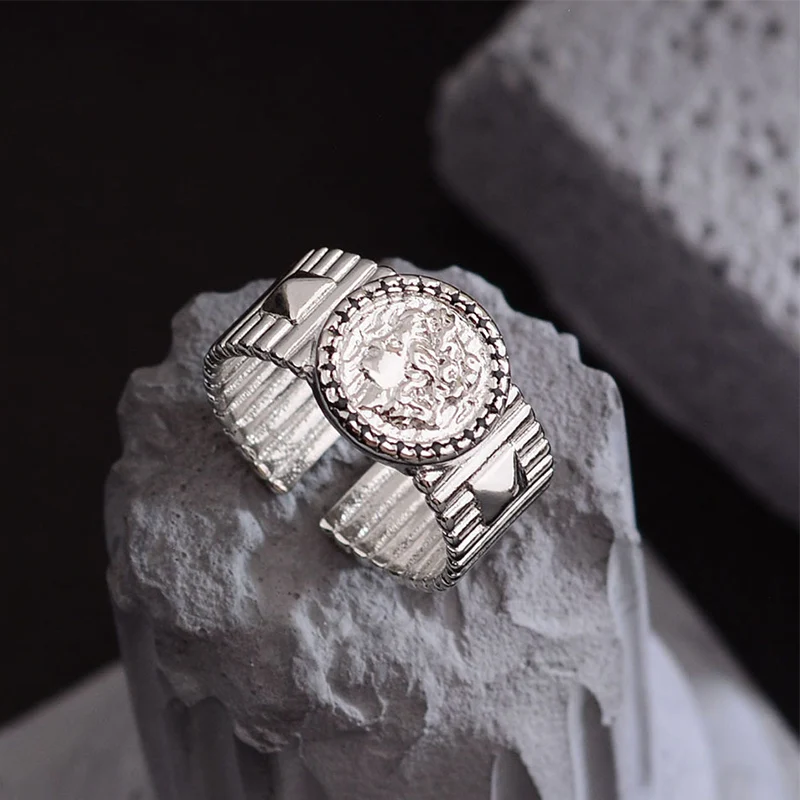 Foxanry Silver Color Portrait Pattern Rings For Women Couples Vintage Creative Fashion Simple Elegant Anniversary Jewelry Gifts