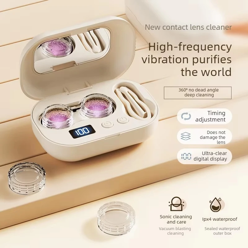 Portable Contact Lenses Case Ultrasonic Contact Lenses Cleaner Remove Tear Protein Cleaning Machine with USB Charging