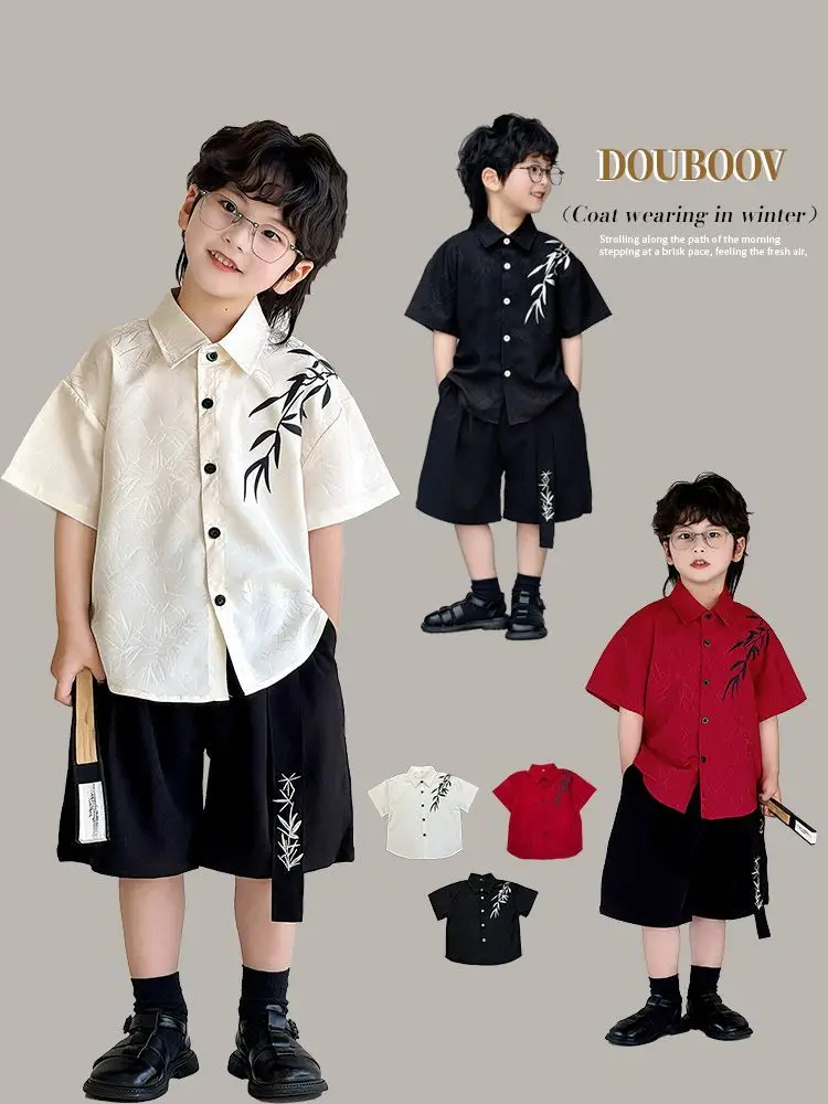 2 PCS set Summer Boys Clothing set Embroidery Shirt+Shorts Pants Kid Children baby toddler Handsome Suits clothes 2-15 years