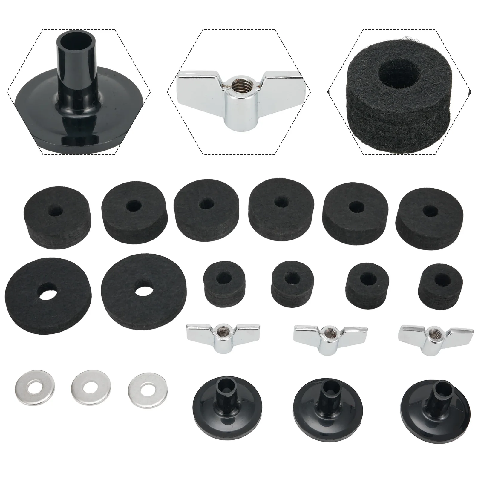 17) Cymbal Felts, 6 PCS Replacement Set, Provide Nature and Comfortable Feel, Enhance Sound Quality and Protect Cymbals