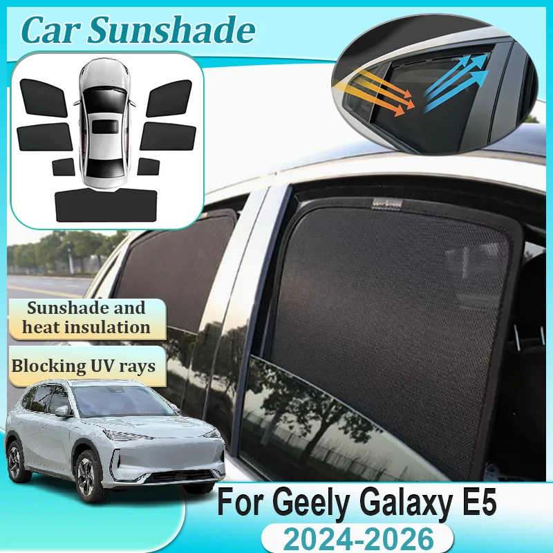 For Geely Galaxy E5 EX5 2024 2025 2026 Windshield Side Window Magnetic Sunshade Anti-UV Mesh Visor Privacy Parts Car Accessories