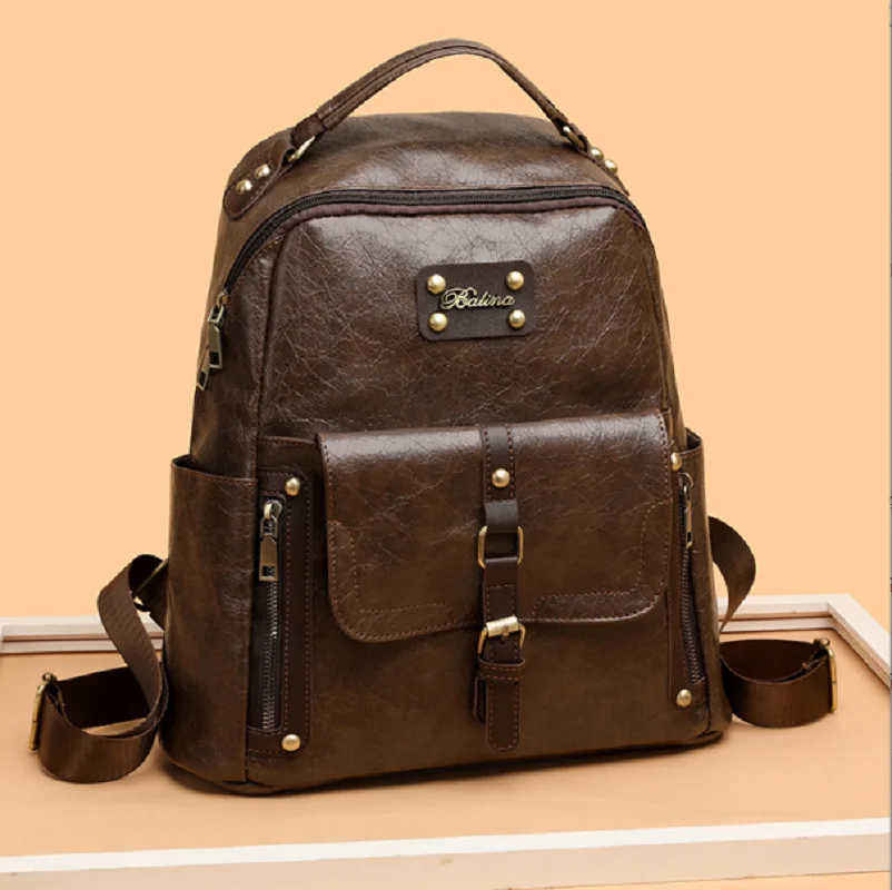 

2025 Korean New Fashion Classical Design Soft Leather Travel Backpacks Women's Large Capacity Shoulder Bags Totes School Bag