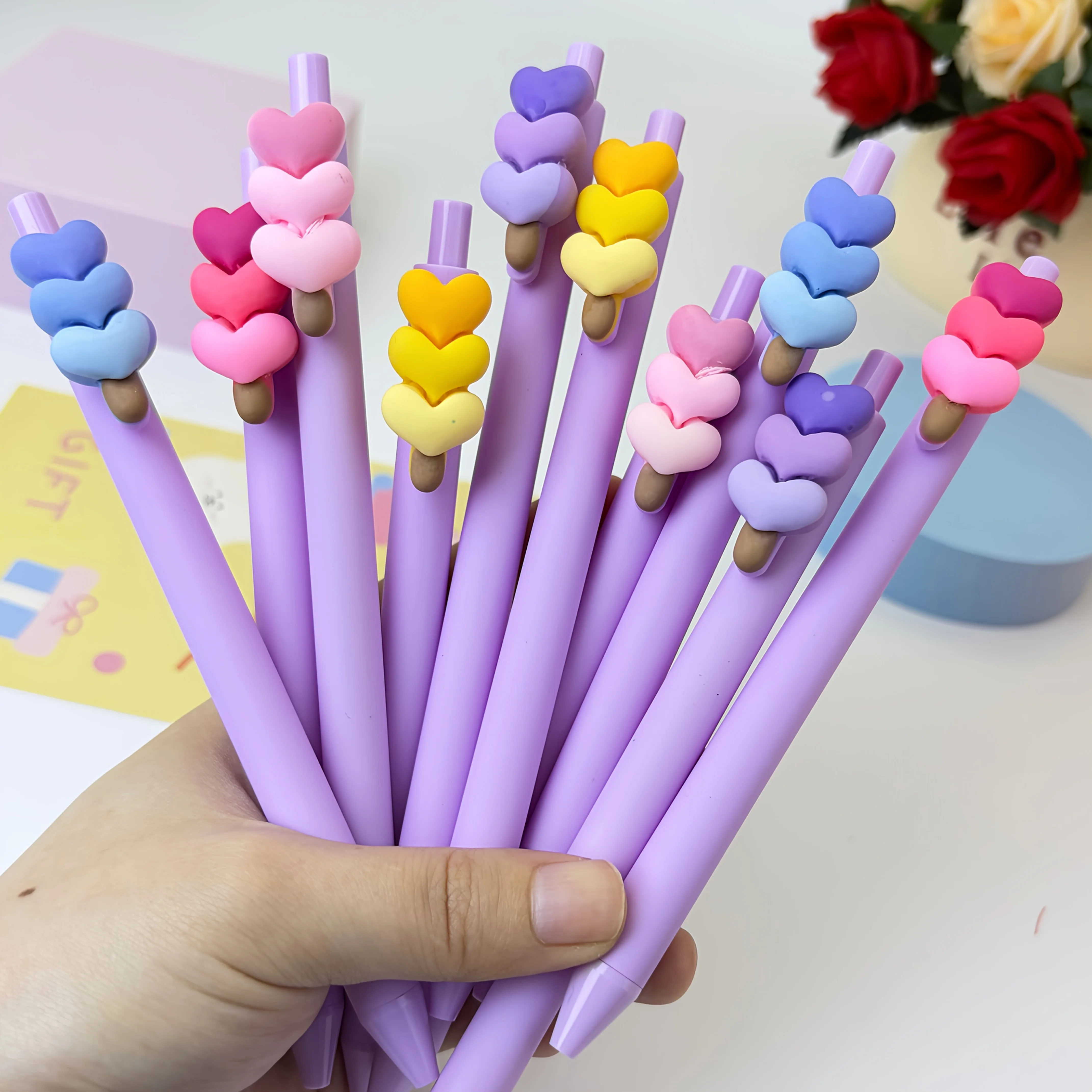 Pack of 5 with Random Colors, Macaron Heart-Themed Ballpoint Pens, Sweet Love-Themed Writing Pens, Fashionable Stationery Gifts, Cute Heart Decorations, Suitable for Writing, Journaling, Doodling, Office Signing, Girly and Aesthetically Pleasing Stationery, Portable Retractable Design, Suitable for Campus, Desk, and Carrying in a Bag, Vintage Style Office Signature Writing Tool |   Creative Decorative Gift Pens, Suitable for Back-To-School Season, Christmas, and Holiday Stationery.