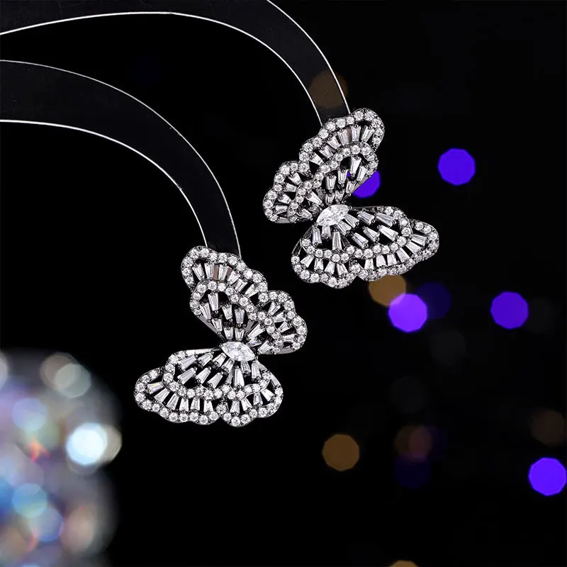 

New high-end and elegant stud earrings, Zircon 925 silver needle light luxury hollowed-out butterfly earrings for women
