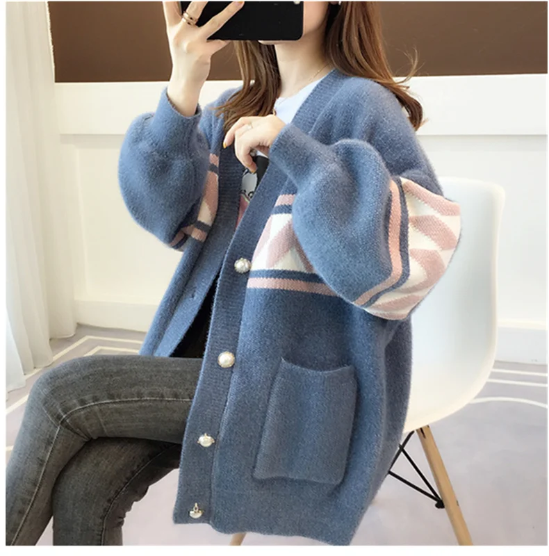 معطف صوفي محبوك بمقاسات كبيرة، مصنوع من الفرو الصناعي، مناسب للخريف والشتاء، ملابس خارجية أنيقة للنساء ذوات الوزن الزائد حتى 20...