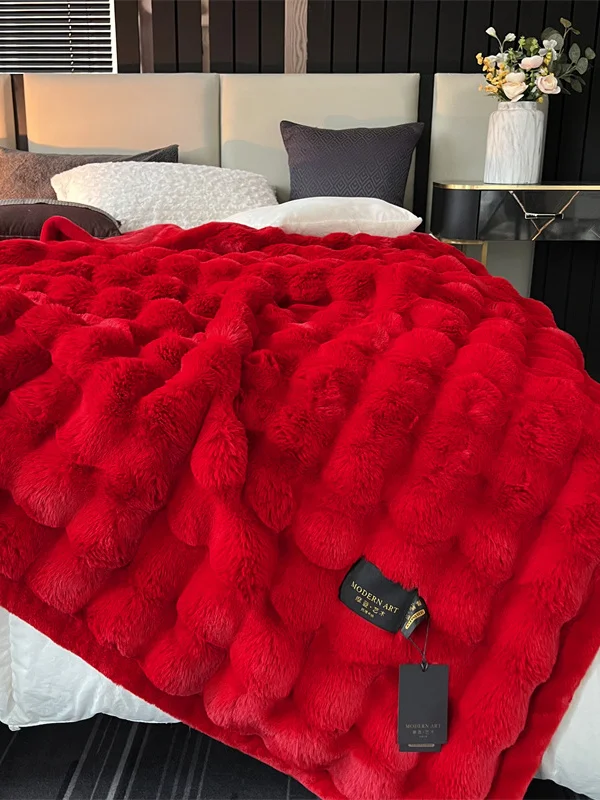 Warm Faux Rabbit Velvet Blanket Wedding Celebration Young People Cover Quilt High End Marital Life Polyester Fiber Home Use