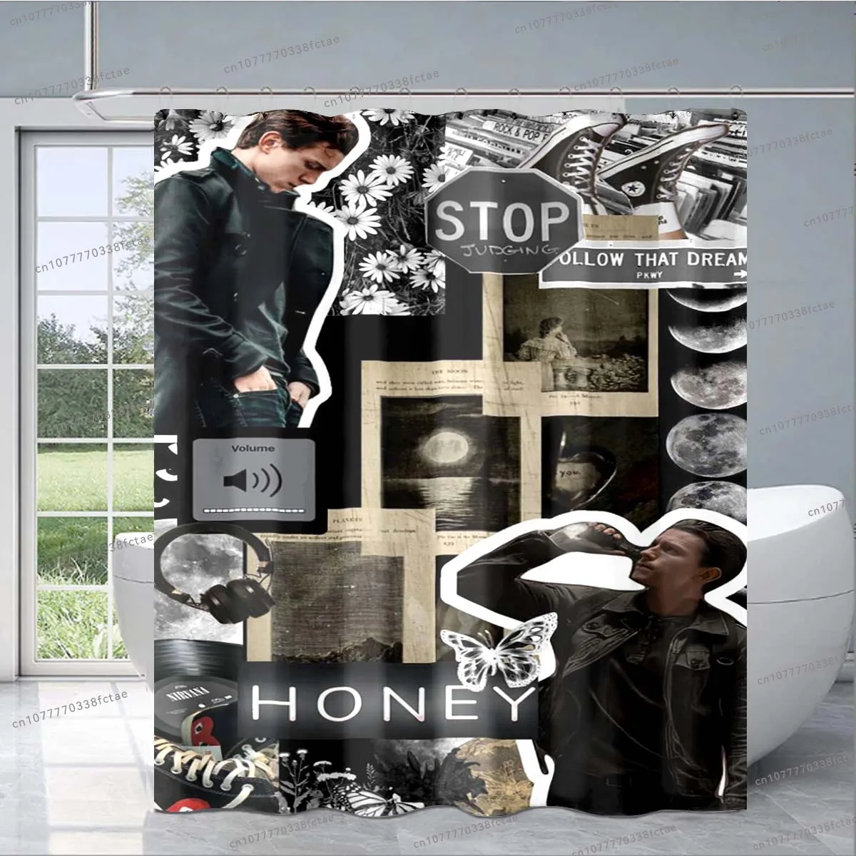 Fashion Tom Holland PIC, COLLAGE Shower Curtain Star Art Collage Pattern Shower Curtain Jindian Film Character Shower Curtain