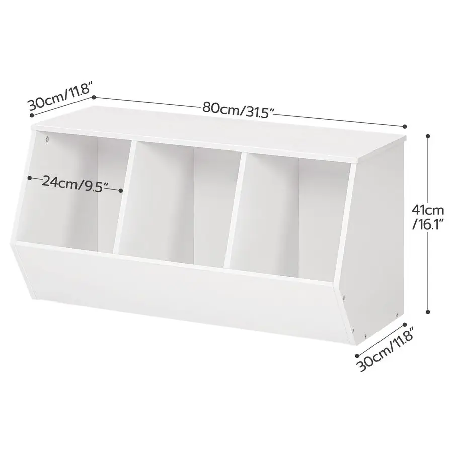 Toy Storage Cubby, Kids Bookshelf, Stackable 3Bin Toy Storage Cabinet, Bookcase Footboard, Childrens Toy Shelf, Hallway, White W