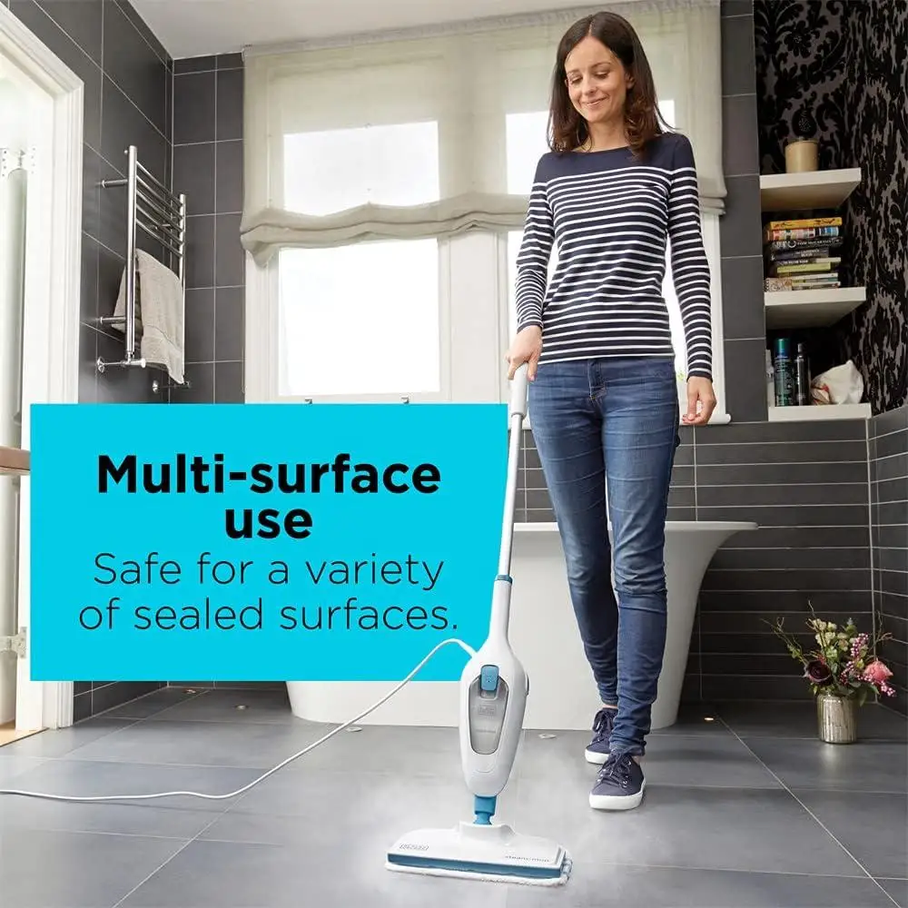 Steam Mop HSM13E1 Quick Heat Versatile Microfiber Pad Swivel Head Corded Design 12FT Unlimited Runtime Sealed Surfaces Cleaning