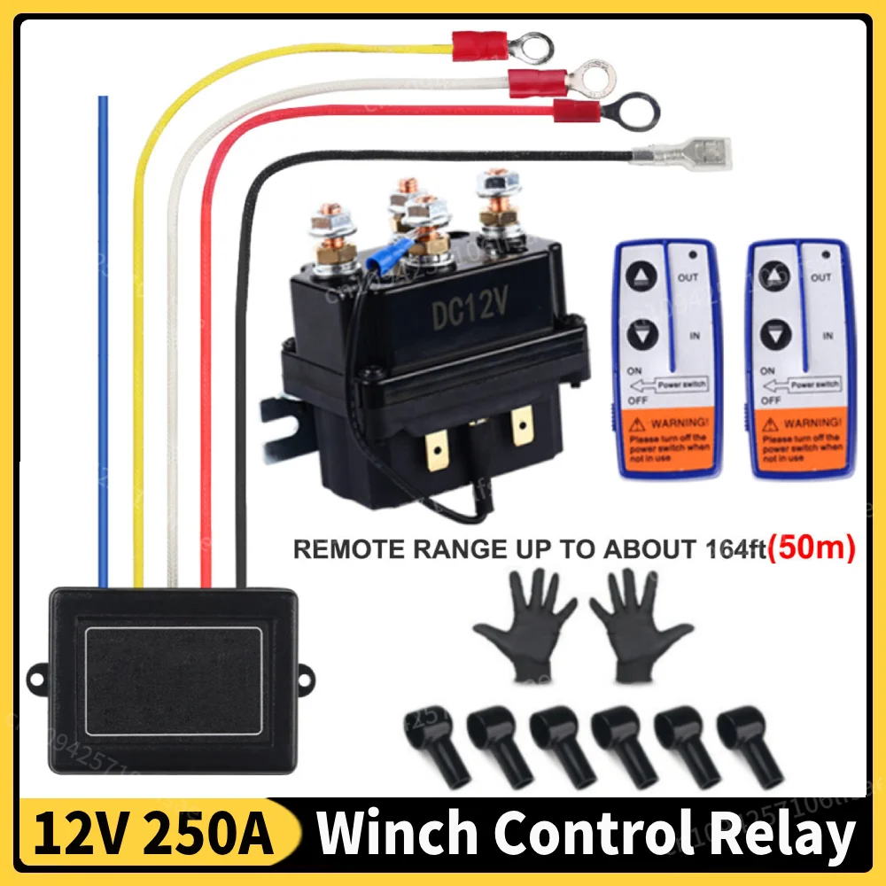 12V 250A Winch Control Relay Solenoid Contactor Winch Control Solenoid Relay Twin Wireless Remote Recovery for  ATV SUV