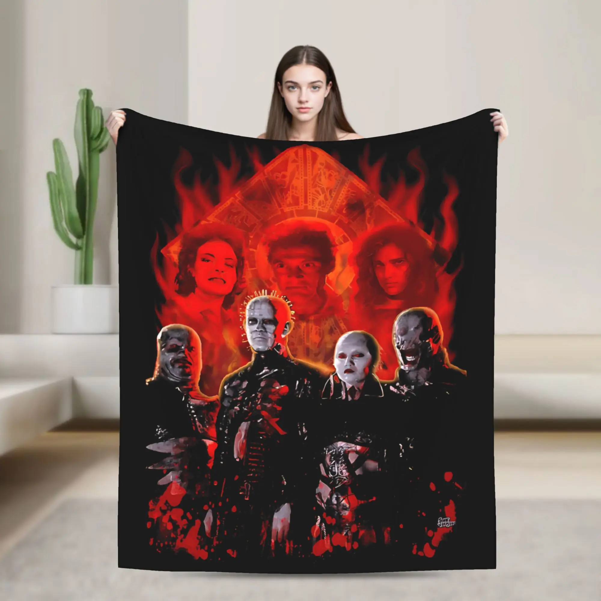 Horror Pinhead Movie Blanket Hellraisers Flannel Throw Blanket Summer Air Conditioning Portable Soft Warm Bedspreads