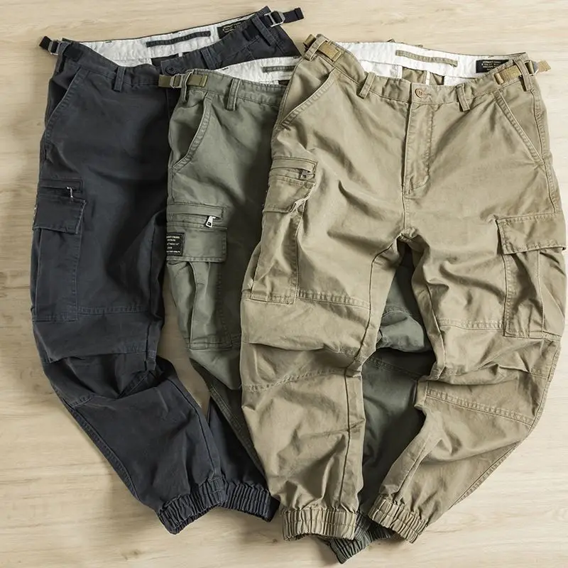 

Весенне-осенние свободные хлопковые рабочие брюки, утолщенные, с манжетами, износостойкие, повседневные, свободного кроя, мужские джинсы