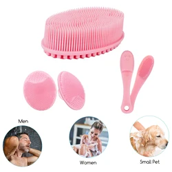 3pcs Silicone Body Scrubbers, Body Bath Brush x1, Facial Scrubber x1, Nose Blackhead Remover x1, for Women Men Various Skin Pink