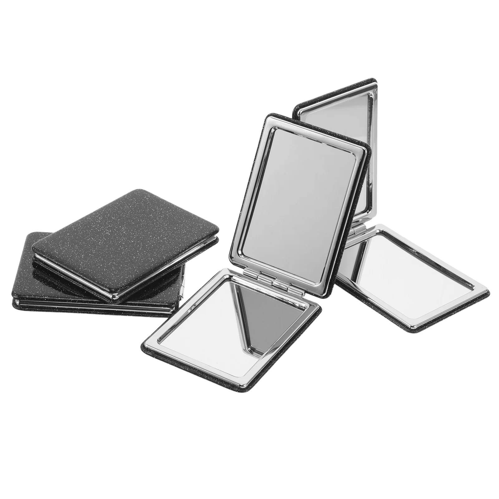 4Pcs Folding Black PU Compact Travel Mirror Double Sided Magnifying Pocket Mirror for Purse Compact Pocket Mirrors