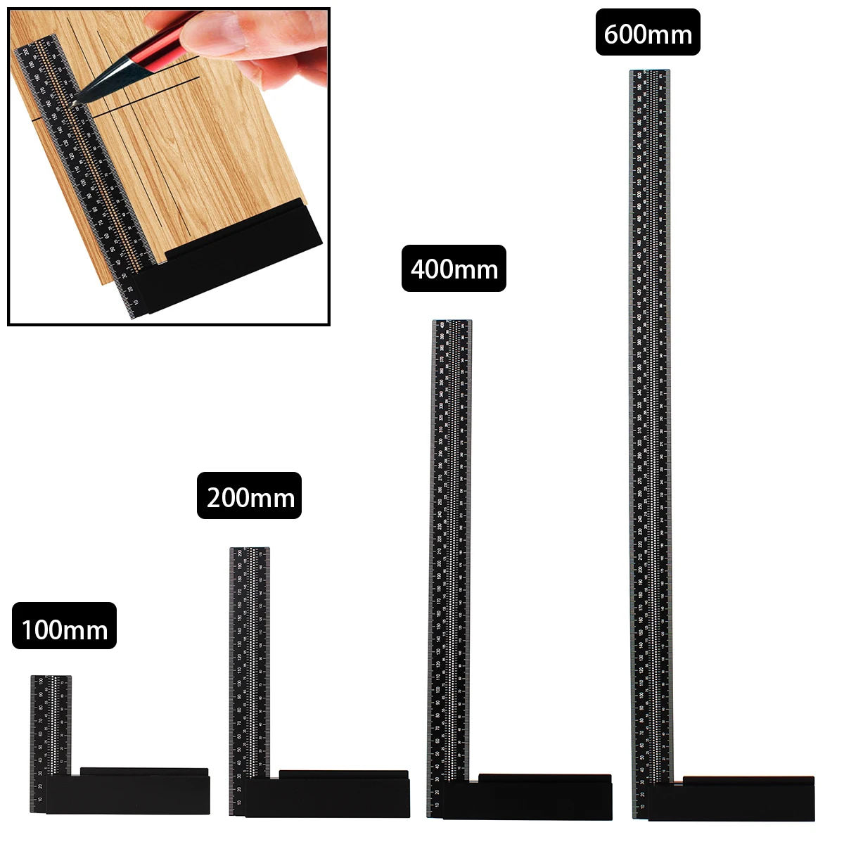 Woodworking T-Type Hole Scriber 200-600mm High-Precision Scale Ruler Aluminum Scribing Marking Line Gauge Right Angle Ruler