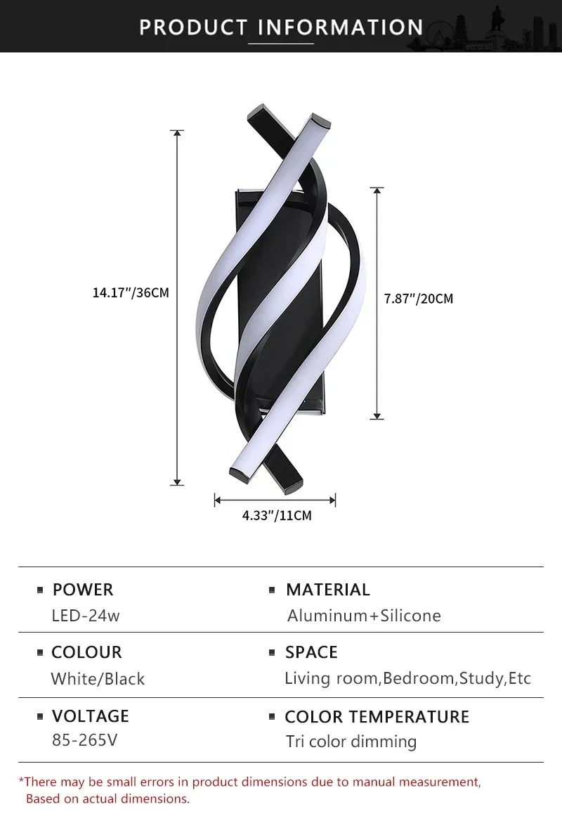 Curved Spiral Design LED Wall Lamp for Bedroom Bedside Corridor Living Room Staircase Corridor Lighting Fixture Home Decor Light