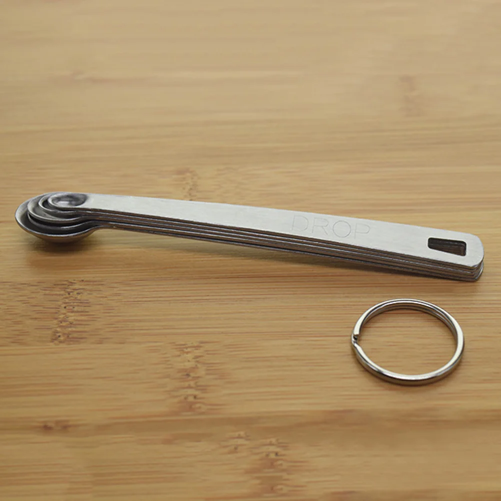 

5pcs Stainless Steel Measuring Spoons Set Kitchen Baking Tools Rust Resistant Stackable Space Saving Engraved Markings Ring Hook