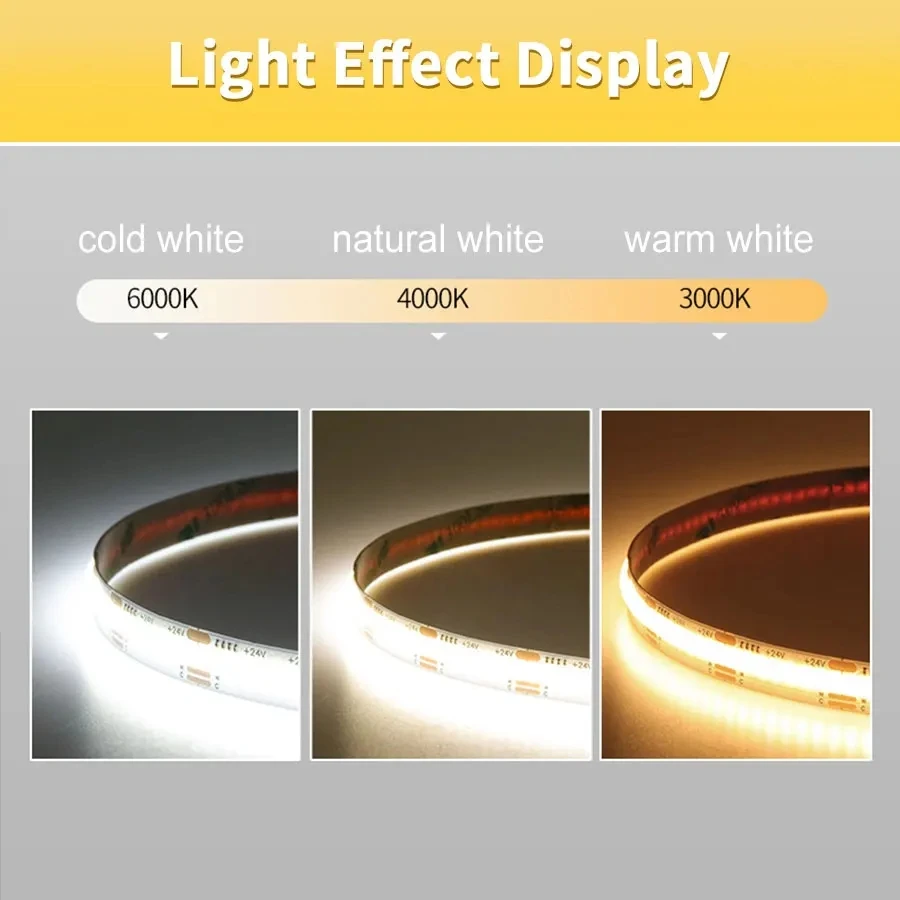 COB LED Strip Lights 12V 24V 10M 5M 3M 2M 1M 320LEDs/M High Density Flexible LED Tape 2700K 4500K 6000K Kitchen Room Decor 8mm