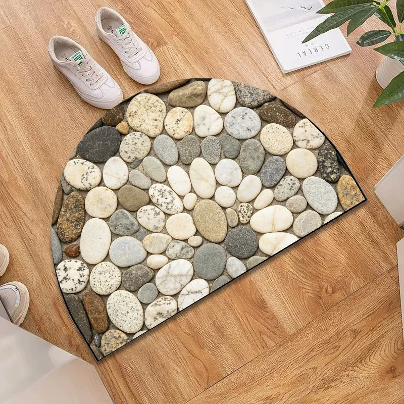 VIKAMA Marble Pebble Bath Mat, Semi-Circle Natural Stone Non-slip Bathroom Shower Rug