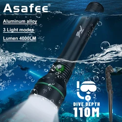 Asafee S5 110M P70 LED Underwater Diving Flashlight 4000LM SOS Press Switch Torch Waterproof Scuba Lamp Outdoor Lantern