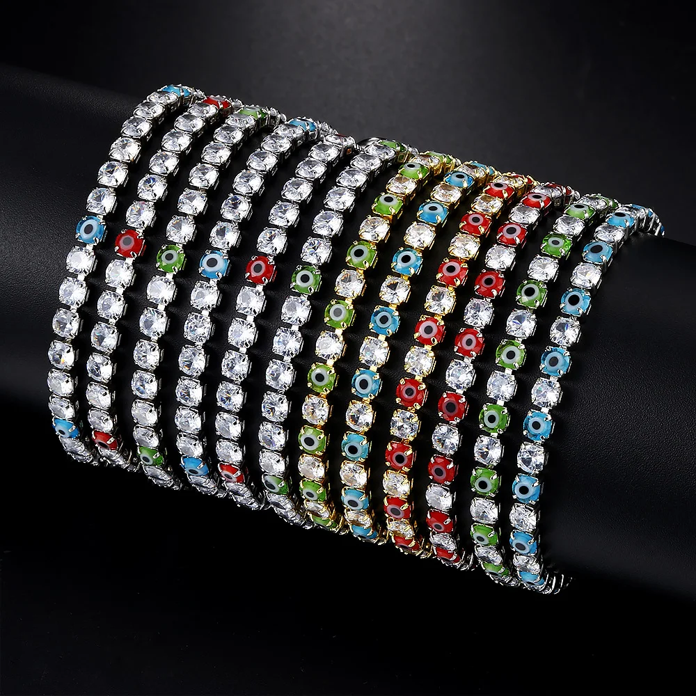Lucky Turkey Evil Eye Adjustable Bracelet For Women Zircon Red Blue Eye Tennis Chain Bangles Good Luck Wealth Jewelry Gifts H162 view 2