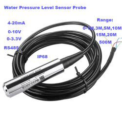 Transmisor de nivel de líquido hidrostático, Sensor de presión de agua, rango de 0-500M, 4-20Ma, 0-10V, 0-3,3 V de salida, sonda de 0-5M, 10M, 15M, 20M