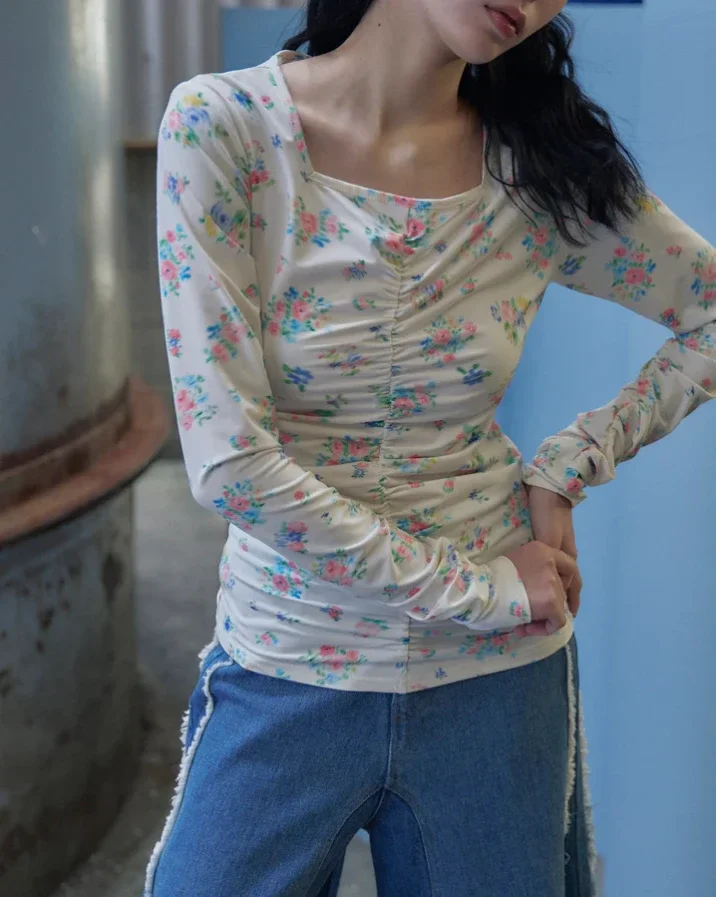 Mode japonaise haut décontracté 2025 printemps et été nouveau femmes coupe ajustée mignon imprimé à manches longues T-shirt pull