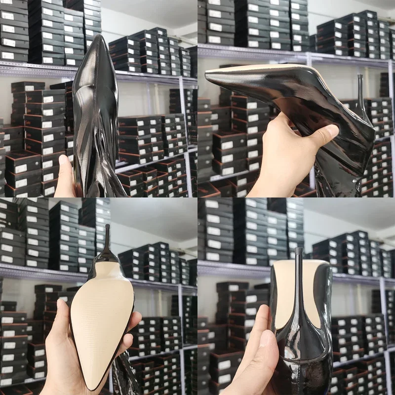 Ftshist-スティレットヒールのセクシーなメタリックソックスブーツ、ロングフェチブーツ、プラスサイズ、膝上、ナイトクラブのクイーンシューズ、PUレザー、12cm