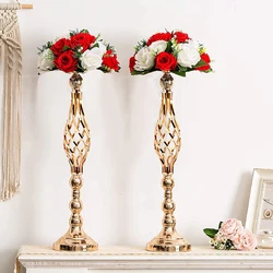 Gold/Silver Wedding Candle Holders Decor Table Centerpiece Pillar Flower Vase Rack Stand Road Lead Floral Bouquet Party Supplies